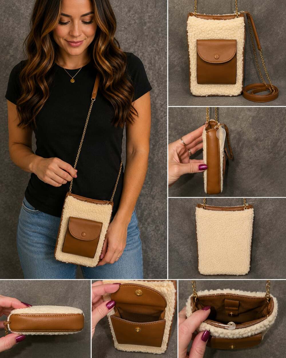 Steve Madden Sherpa Faux Fur Mini Crossbody Phone Bag